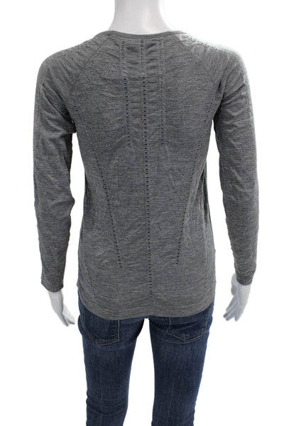 Athleta Women Basic Long Sleeve T-Shirt Gray Crew Neck 100% Nylon Size XS