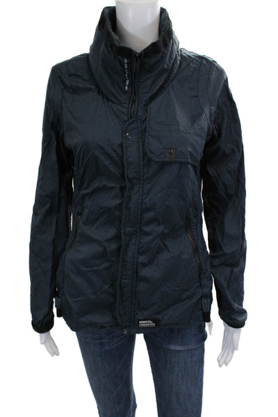 G Star Womens Windbreaker Dark Blue Polyamide High Neck Button Size L