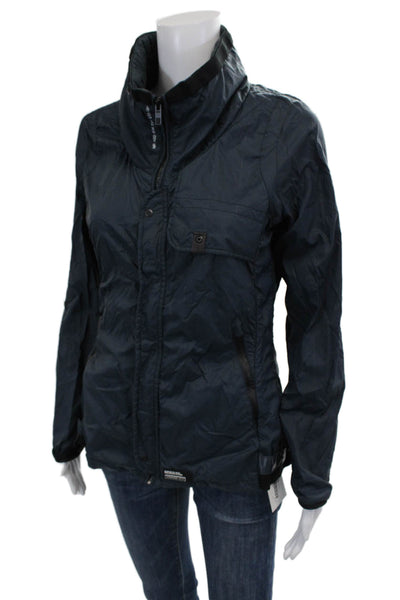 G Star Womens Windbreaker Dark Blue Polyamide High Neck Button Size L