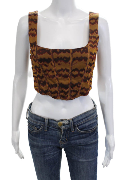 Zara Womens Cropped Tank Brown Animal Print Square Neck Zip Sleeveless Size XS