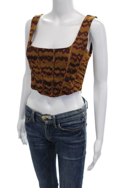 Zara Womens Cropped Tank Brown Animal Print Square Neck Zip Sleeveless Size XS
