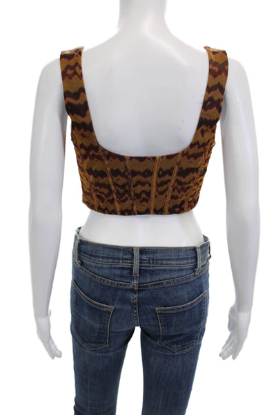 Zara Womens Cropped Tank Brown Animal Print Square Neck Zip Sleeveless Size XS
