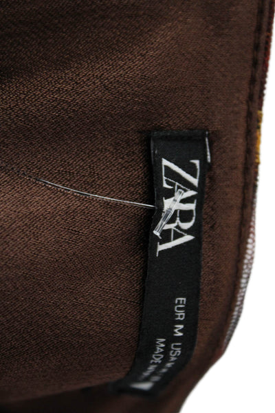Zara Womens Cropped Tank Brown Animal Print Square Neck Zip Sleeveless Size XS