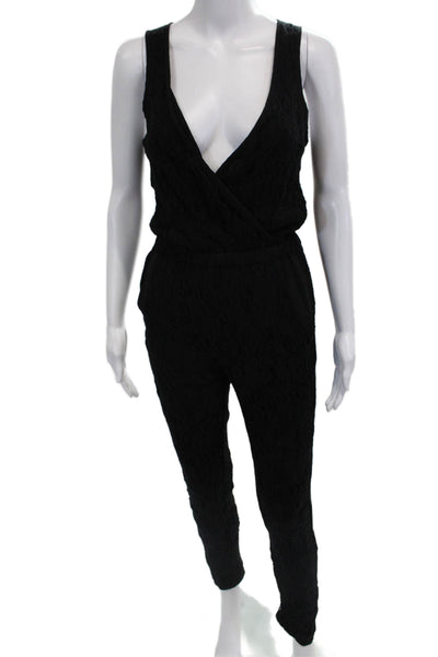 Aqua Women Jumpsuit Black V-Neck Textured Sleeveless Size XS
