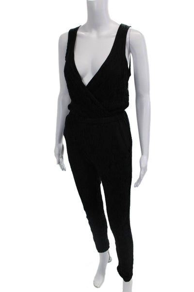 Aqua Women Jumpsuit Black V-Neck Textured Sleeveless Size XS
