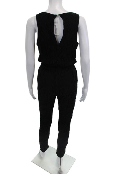 Aqua Women Jumpsuit Black V-Neck Textured Sleeveless Size XS