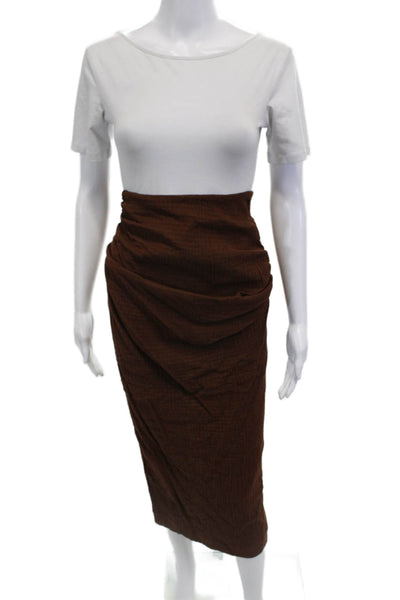 Zara Womens Straight Pencil Midi Skirt Brown Viscose Blend Size XS