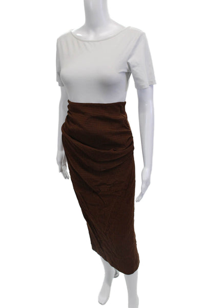 Zara Womens Straight Pencil Midi Skirt Brown Viscose Blend Size XS