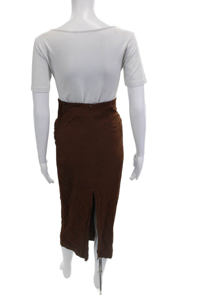 Zara Womens Straight Pencil Midi Skirt Brown Viscose Blend Size XS