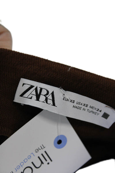 Zara Womens Straight Pencil Midi Skirt Brown Viscose Blend Size XS