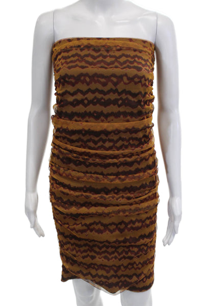 Zara Womens Bodycon Dress Brown Mid Calf Geometric Polyester Sleeveless Size S