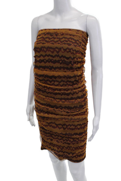Zara Womens Bodycon Dress Brown Mid Calf Geometric Polyester Sleeveless Size S