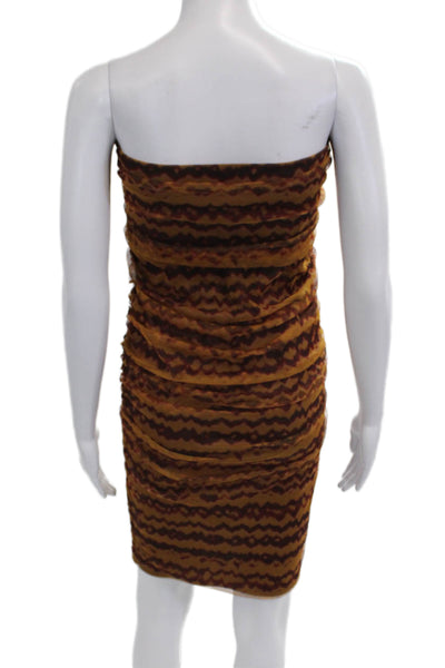 Zara Womens Bodycon Dress Brown Mid Calf Geometric Polyester Sleeveless Size S