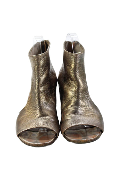 Marsell Womens Open Toe Zippered Heeled Bootie Brown Size 6.5