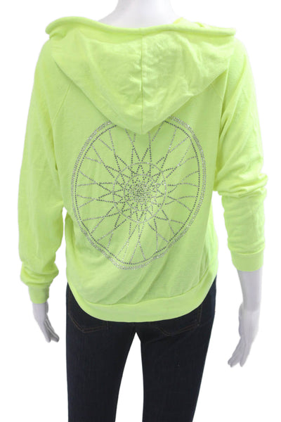 Soul Cycle Women Full-zip Hoodie Yellow Geometric Long Sleeve Drawstring Size S