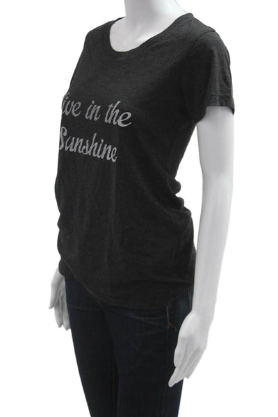 Bandier Women Jersey T-Shirt Dark Gray Graphic Round Neck Short Sleeve Size S