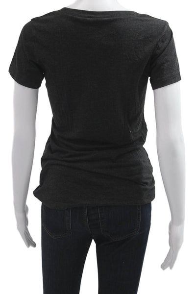 Bandier Women Jersey T-Shirt Dark Gray Graphic Round Neck Short Sleeve Size S