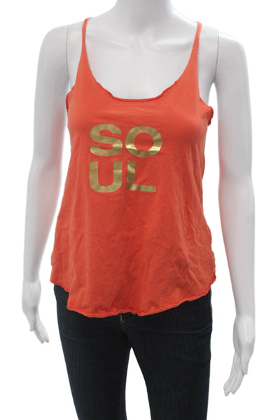 Soul Cycle Women Camisole Orange Cotton Graphic Sports Size S