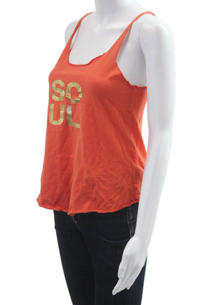 Soul Cycle Women Camisole Orange Cotton Graphic Sports Size S