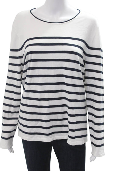 J. Mclaughlin Womens Nautical Striped T-Shirt Long Sleeve White Size XL
