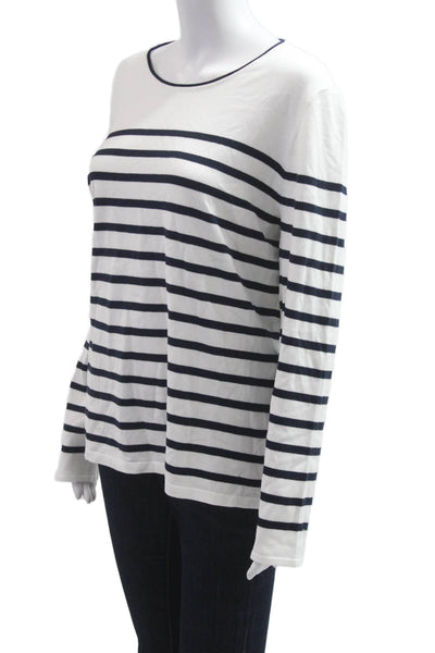J. Mclaughlin Womens Nautical Striped T-Shirt Long Sleeve White Size XL
