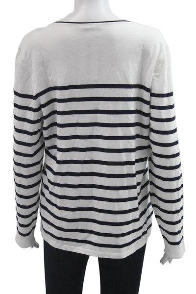 J. Mclaughlin Womens Nautical Striped T-Shirt Long Sleeve White Size XL