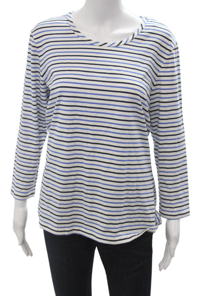 J. Mclaughlin Women White Striped Jersey T-Shirt 3/4 Sleeve Round Neck Size XL