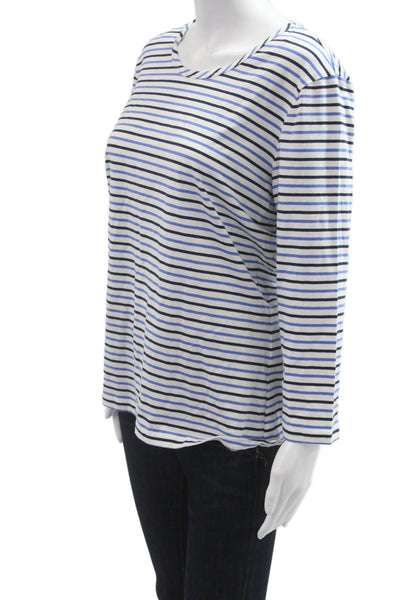 J. Mclaughlin Women White Striped Jersey T-Shirt 3/4 Sleeve Round Neck Size XL