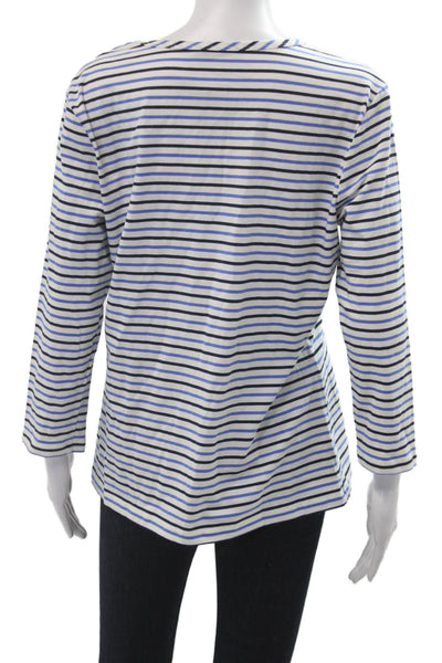 J. Mclaughlin Women White Striped Jersey T-Shirt 3/4 Sleeve Round Neck Size XL