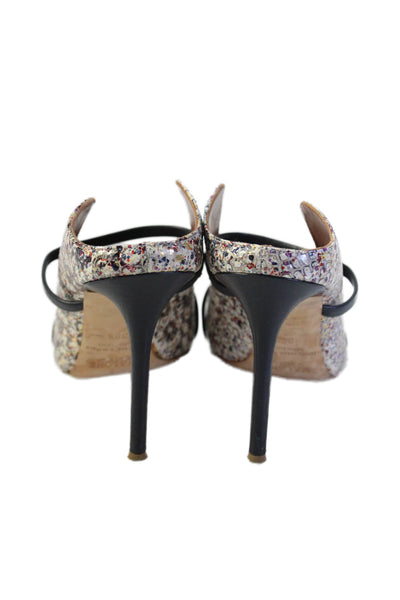 Malone Souliers Womens Stiletto Splatter Snakeskin Mules Pumps White Size 38.5