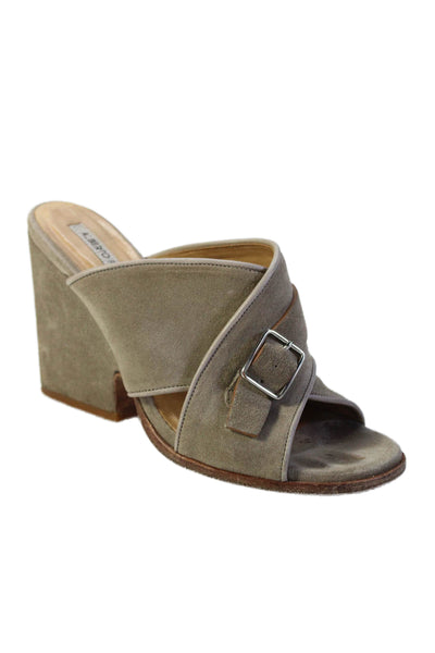 Alberto Fermani Womens Block Heel Cross Strap Slide Sandals Brown Suede 37.5