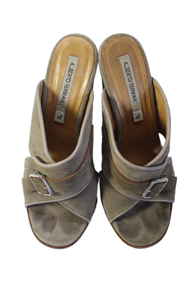 Alberto Fermani Womens Block Heel Cross Strap Slide Sandals Brown Suede 37.5