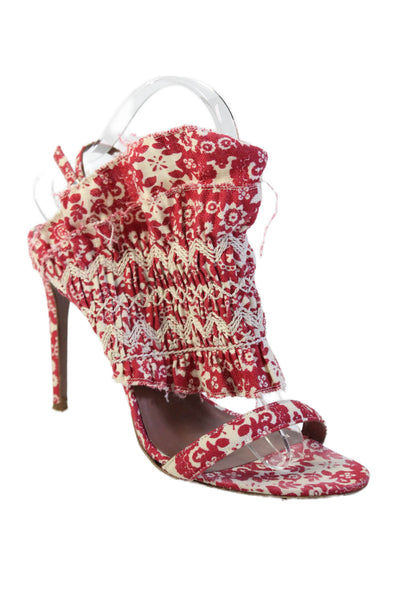 Tabitha Simmons Womens Stiletto Floral Canvas Ankle Strap Sandals Red Size 38