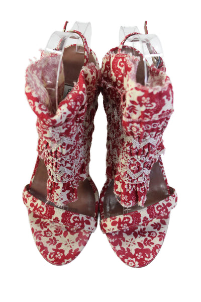 Tabitha Simmons Womens Stiletto Floral Canvas Ankle Strap Sandals Red Size 38