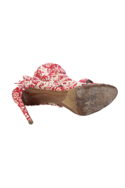 Tabitha Simmons Womens Stiletto Floral Canvas Ankle Strap Sandals Red Size 38