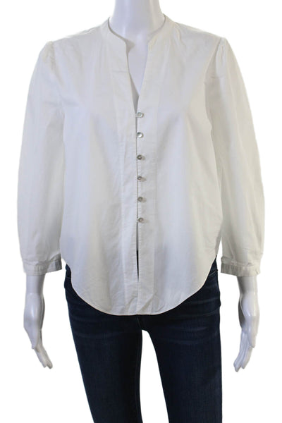 Intermix Women Basic White Solid Cotton Button Up 3/4 Sleeve Blouse Size M