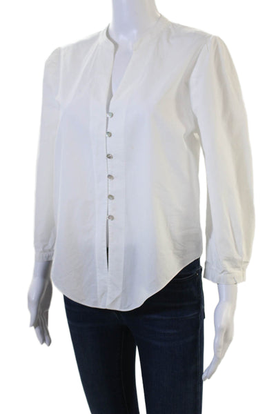 Intermix Women Basic White Solid Cotton Button Up 3/4 Sleeve Blouse Size M