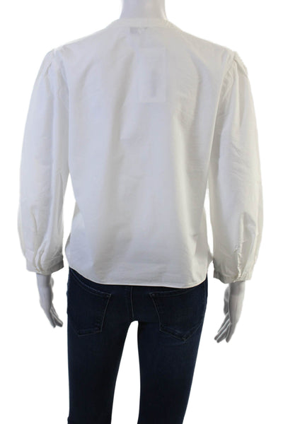 Intermix Women Basic White Solid Cotton Button Up 3/4 Sleeve Blouse Size M