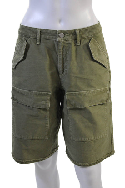 John Elliott Mens Bermuda Cargo Shorts Green Cotton Button Solid Size 26
