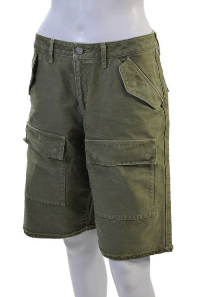 John Elliott Mens Bermuda Cargo Shorts Green Cotton Button Solid Size 26