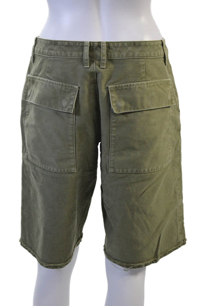 John Elliott Mens Bermuda Cargo Shorts Green Cotton Button Solid Size 26