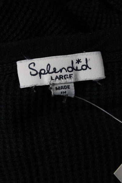 Splendid Women Long Sleeve Black Button-Up Round Neck Basic Top Size L