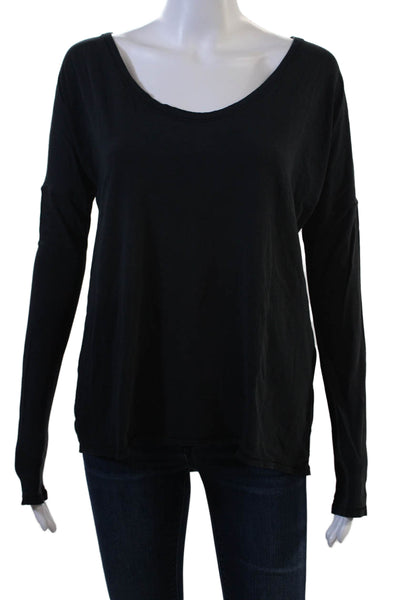 Lululemon Women Black Basic T-Shirt Long Sleeve Round Neck Nylon Blend Size 10