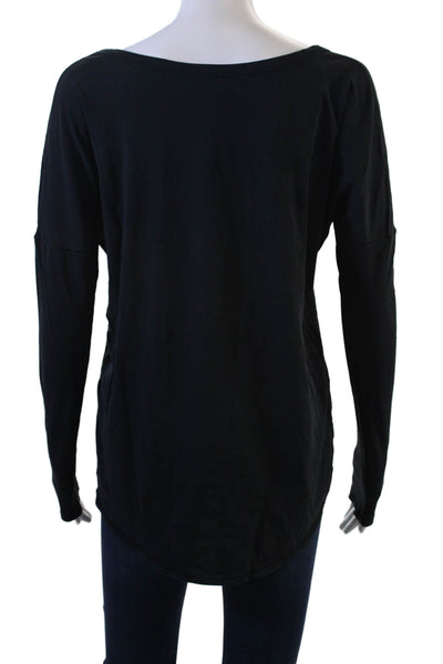 Lululemon Women Black Basic T-Shirt Long Sleeve Round Neck Nylon Blend Size 10
