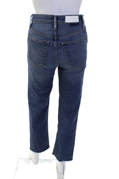 Re/Done Women Cropped Straight Jeans Dark Blue Mid Rise Button Size 25