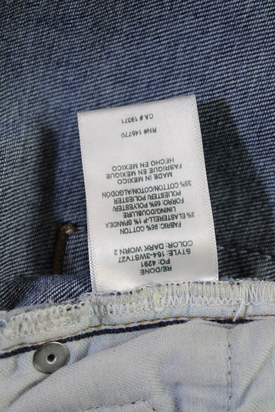Re/Done Women Cropped Straight Jeans Dark Blue Mid Rise Button Size 25