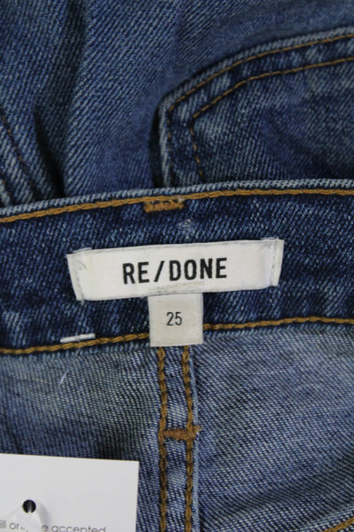 Re/Done Women Cropped Straight Jeans Dark Blue Mid Rise Button Size 25