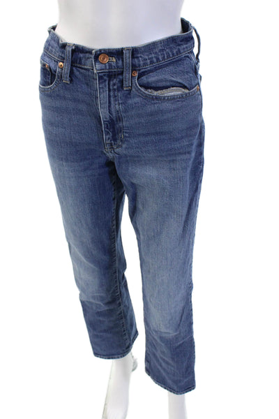 J Crew Unisex Cropped Straight Jeans Blue Button Closure Mid Rise Size 25