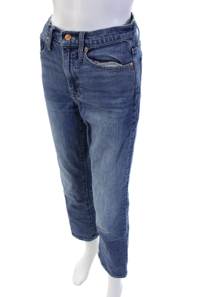 J Crew Unisex Cropped Straight Jeans Blue Button Closure Mid Rise Size 25