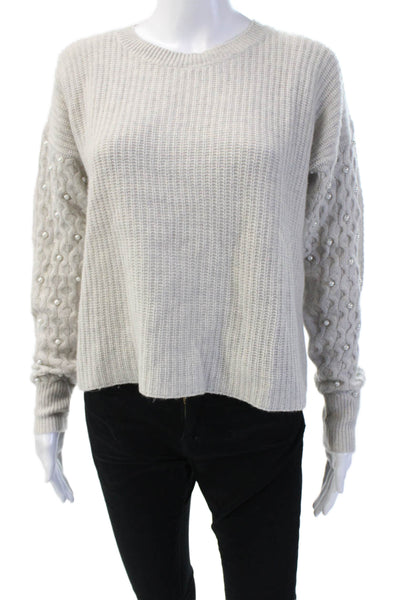 Autumn Cashmere Women Pullover Crewneck 100% Cashmere Beige Long Sleeve Size XS